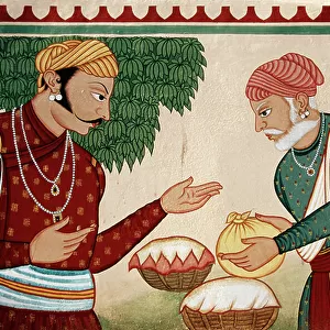 Wall Painting of Bargaining, Jaipur, Rajasthan, India