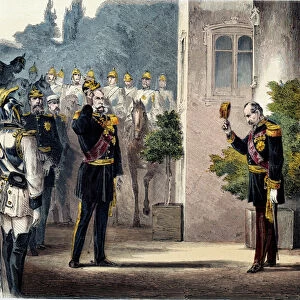 War of 1870: Napoleon III (1808-1873) prisoner following the battle of Sedan meets