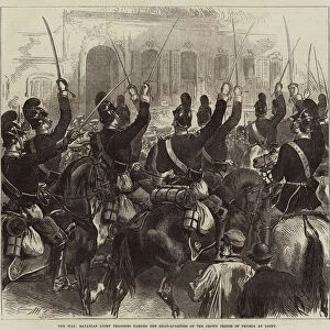 The War, Bavarian Light Dragoons passing the Head-Quarters of the Crown Prince of Prussia at Ligny (engraving)