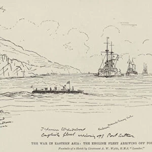 The War in Eastern Asia, the English Fleet arriving off Port Arthur (engraving)