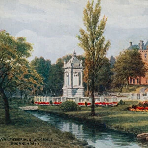 War Memorial and Town Hall, Bournemouth (colour litho)