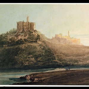 Warkworth Castle, Northumberland, c. 1798 (w / c, gouache & pencil on paper laid on card)