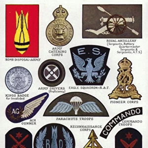Wartime badges of Britains armed forces, World War II, 1939-1945 (colour litho)
