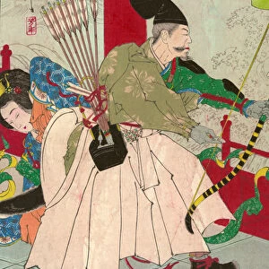 Watanabe no Tsuna, with bow and arrows, at the Palace of the demon Ibaraki, pub. c