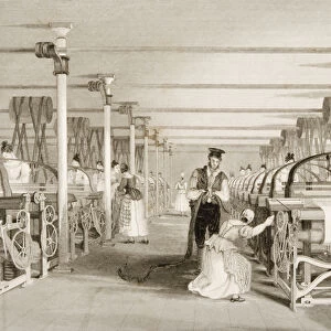 Weaving on Power Looms, Cotton factory floor, engraved by James Tingle (fl. 1830-60) c