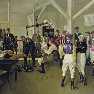 The Weighing-in Room, Hurst Park, 1924 (oil on canvas)