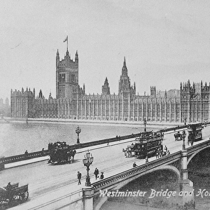 Westminster Bridge and the Houses of Parliament, c. 1902 (b / w photo)