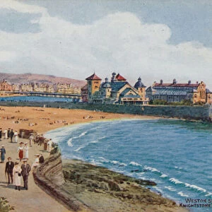 Weston-Super-Mare, Knightstone Pier and Two Bays (colour litho)