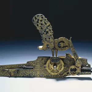 Wheel-lock from a hunting rifle, c. 1660-1720 (steel inlaid with gold)