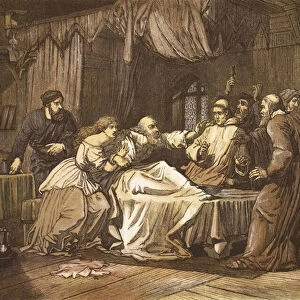 Wicliffe on his death bed assailed by Friars, engraved by T. Bolton (coloured engraving)