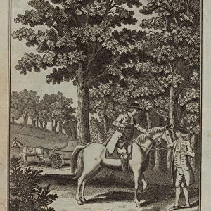 William Page leaving his Phoeton while he robs a gentleman near Putney (engraving)