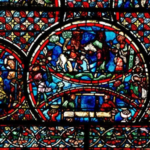 Window depicting the Good Samaritan and the Guild of Weavers (stained glass)