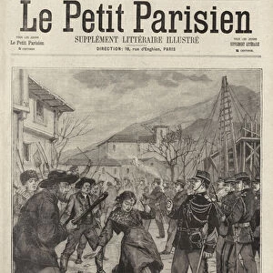 Woman shot dead by police during rioting in Mas-Dargnat, Puy-de-Dome, France, 1896 (engraving)