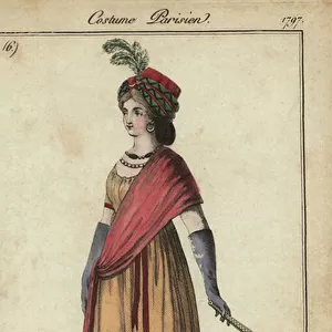 Woman in turban and crossed shawl, 1797 (handcoloured copperplate engraving)