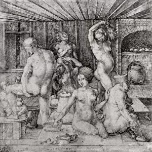 The Womens Bath, 1496 (pen & ink on paper) (b / w photo)