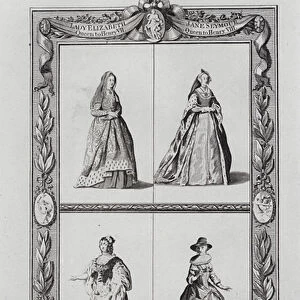 Womens costume from various periods of English history (engraving)