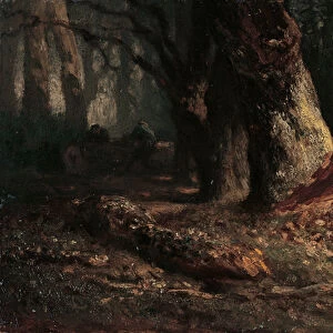 Woodcutter in the Forest (oil on panel) (recto of 1066032)
