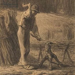 Woodcutter Trimming Faggots, 1853-54 (conte crayon with stumping on beige laid paper)