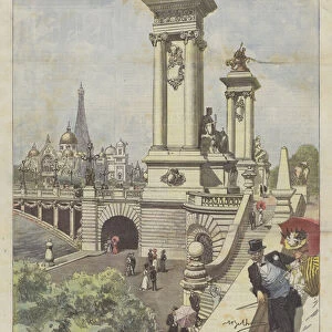 World Exhibition in Paris, The Grand New Alexander III Bridge Leading From The Entrance... (colour litho)