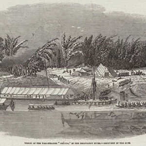 Wreck of the War-Steamer "Medusa, "in the Irrawaddy River, Recovery of the Guns (engraving)