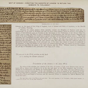 Writ of Edward I, directing the sheriffs of London to return two members to parliament (colour litho)