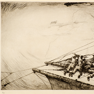 On the Yardarm (Hauling in a torn sail) (etching)