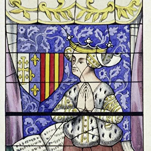 Yolande d Aragon - Stained glass of the Cathedrale St Julien du Mans, 15th century