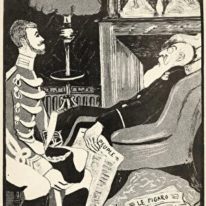 A young Albert I in conversation with his uncle, Leopold II, 1904. (litho)