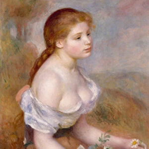 A Young Girl with Daisies, 1889 (oil on canvas)