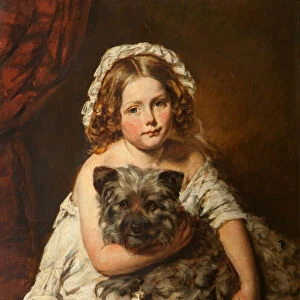 Young girl with her dog (oil)