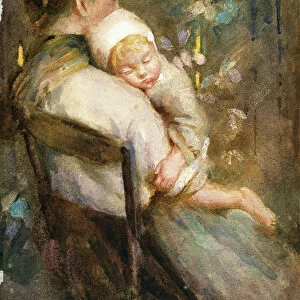 Young Mother with Child Asleep in her Lap (w/c on paper)