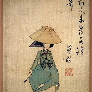 Young woman. Painting by Shin Yunbok (ca. 1758-1813), ink on paper, 18th century, Coreen art, Choson period (Joseon). National Museum of Korea, Seoul (South Korea)