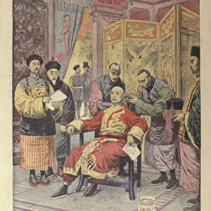 Yuan-Shi-Kai (1859-1916) having has his pigtail cut off