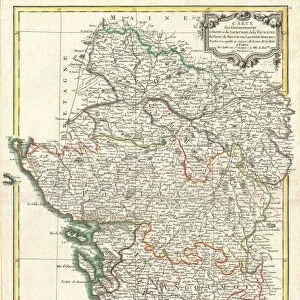 1771, Bonne Map of Poitou, Touraine and Anjou, France, Rigobert Bonne 1727 - 1794