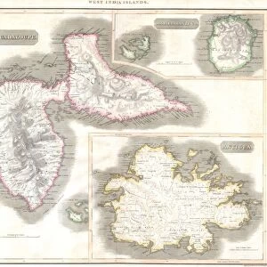 1815, Thomson Map of Guadaloupe, Antigua, Marie Galante, West Indies, John Thomson