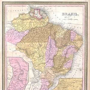 1850, Mitchell Map of Brazil, Paraguay and Guiana, topography, cartography, geography