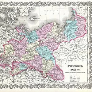 1856, Colton Map of Prussia and Saxony, Germany, topography, cartography, geography