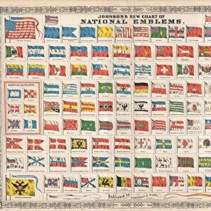 1864, Johnson Chart of the Flags and National Emblems of the World, topography, cartography