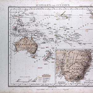Australia and Oceania Map, atlas by Th. von Liechtenstern and Henry Lange, antique