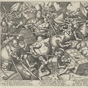 Battle of the money bags and coffers, Pieter van der Heyden, widow Hieronymus Cock