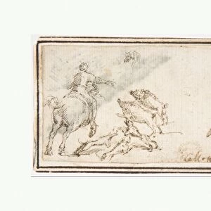 Boar Hunt 1624-63 Pen brown ink Framing lines