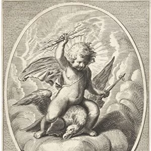 Element fire as a child with lightning bolts on back of eagle, Cornelis van Dalen II