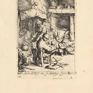 Father feeds a child, print maker: Jacob Laurensz. van der Vinne, Adriaen van Ostade
