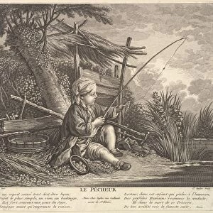 Fisherman ca 1753 Etching engraving Sheet trimmed