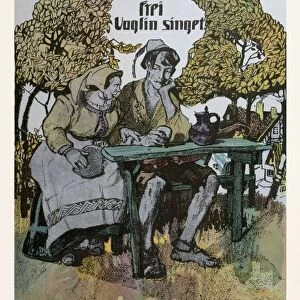 Frei voglin singet by Ferdinand Gotz, 1874-1936, German. In the garden, drinking