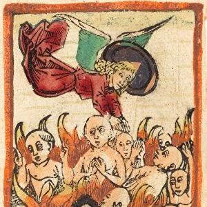German 15th Century, Purgatory, c. 1480, woodcut, hand-colored in orange, red lake