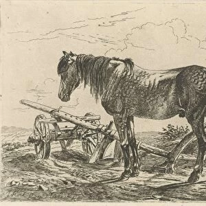 Horse near a plow, print maker: Johannes Mock, Klein, 1824