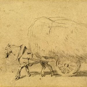 J. Frederick Tayler, A Horse Pulling a Load of Hay, British, 1802 - 1889, graphite