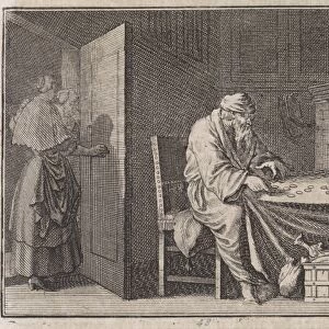 Joannes Coaxa counts his borrowed money, Caspar Luyken, Christoph Weigel, 1704
