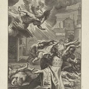 King David sees angel death flaming sword attacks people
